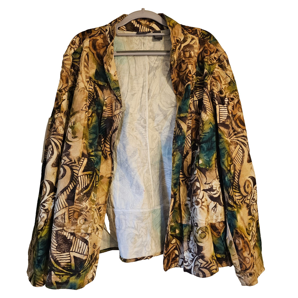 Chicos Additions Jacket Womens plus Size 3 Abstract Print Blazer Stretch Cotton
